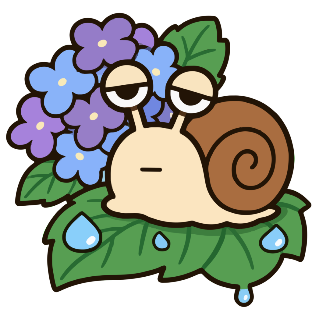 かたつむりのかわいいイラスト（カラー）