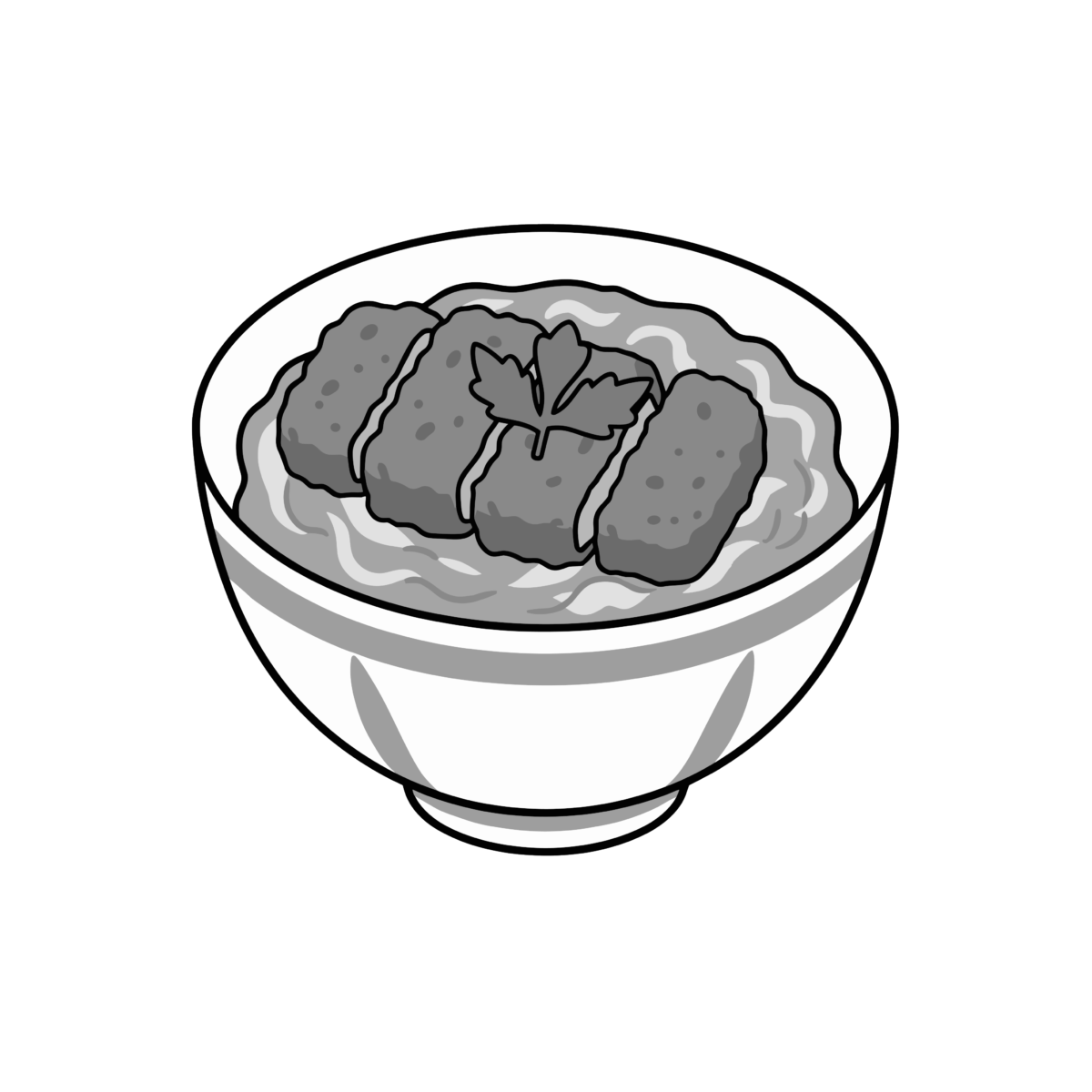 かつ丼のイラスト無料ダウンロード（モノクロ）