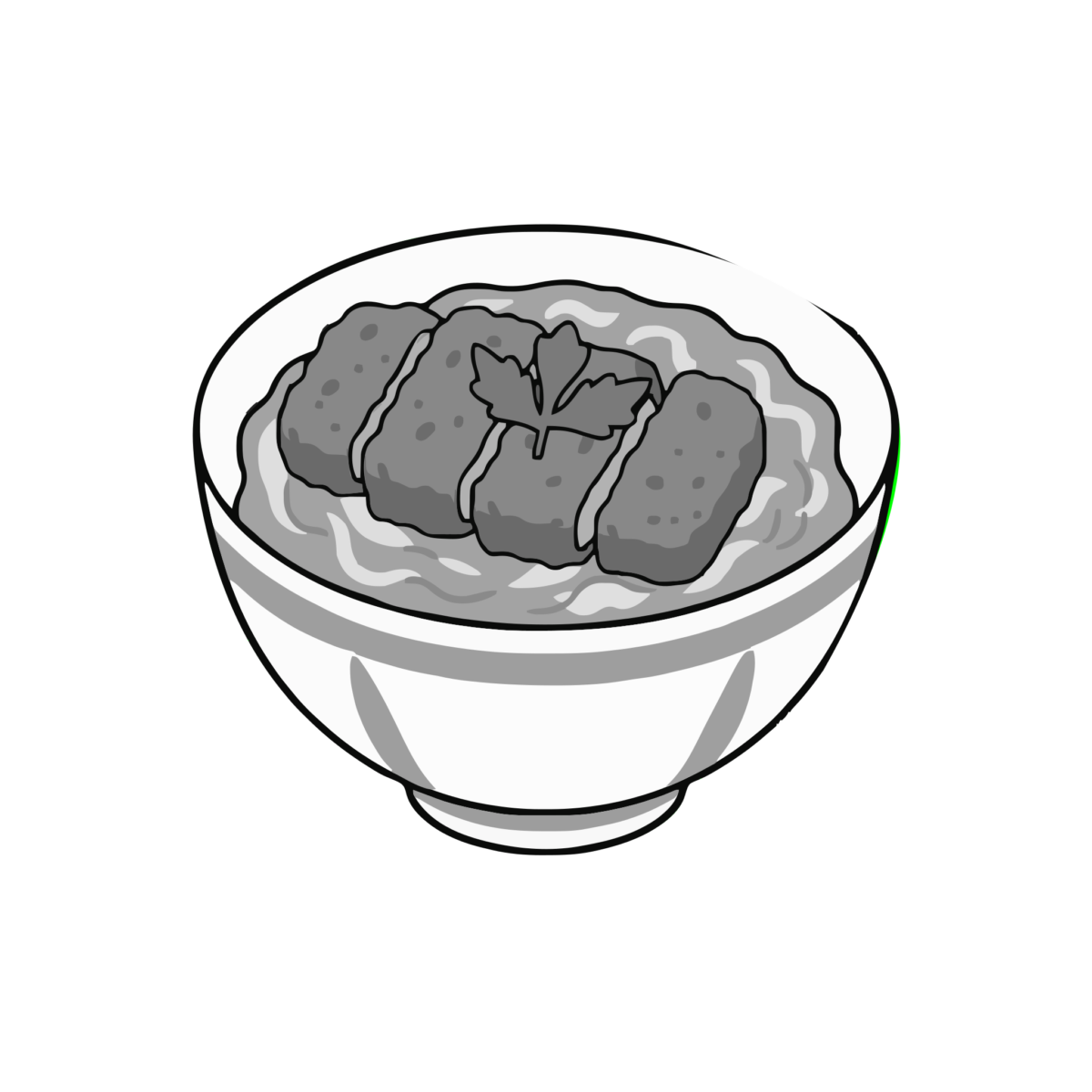 かつ丼のイラスト無料ダウンロード（モノクロ）
