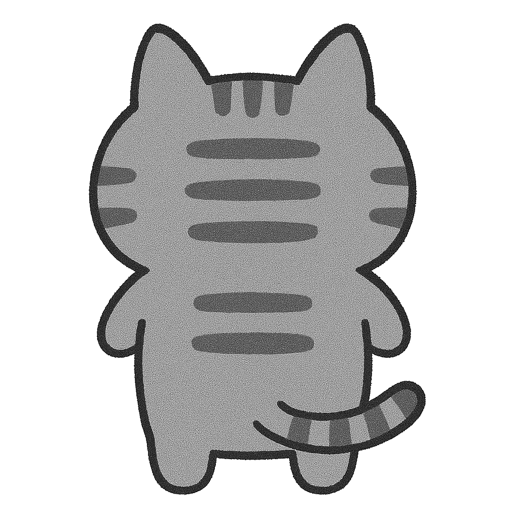 ゆるいキジトラ猫の後ろ姿のイラスト無料ダウンロード（モノクロ）