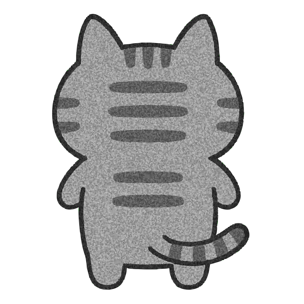 ゆるいキジトラ猫の後ろ姿のイラスト無料ダウンロード（モノクロ）