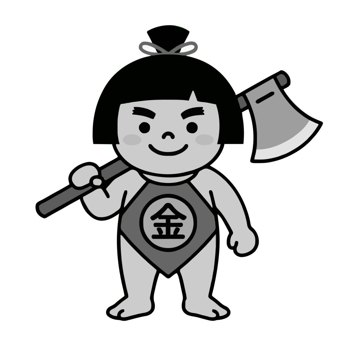 金太郎がまさかりを持つのイラスト無料ダウンロード（モノクロ）