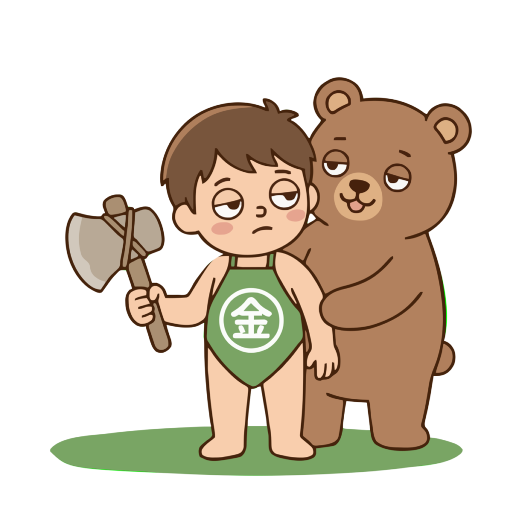 金太郎と熊のイラスト（カラー）