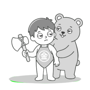金太郎と熊のイラスト（モノクロ）