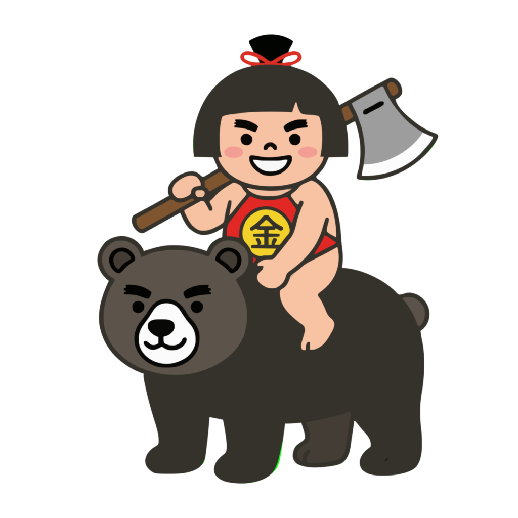 金太郎が熊に乗るのイラスト無料ダウンロード（カラー）