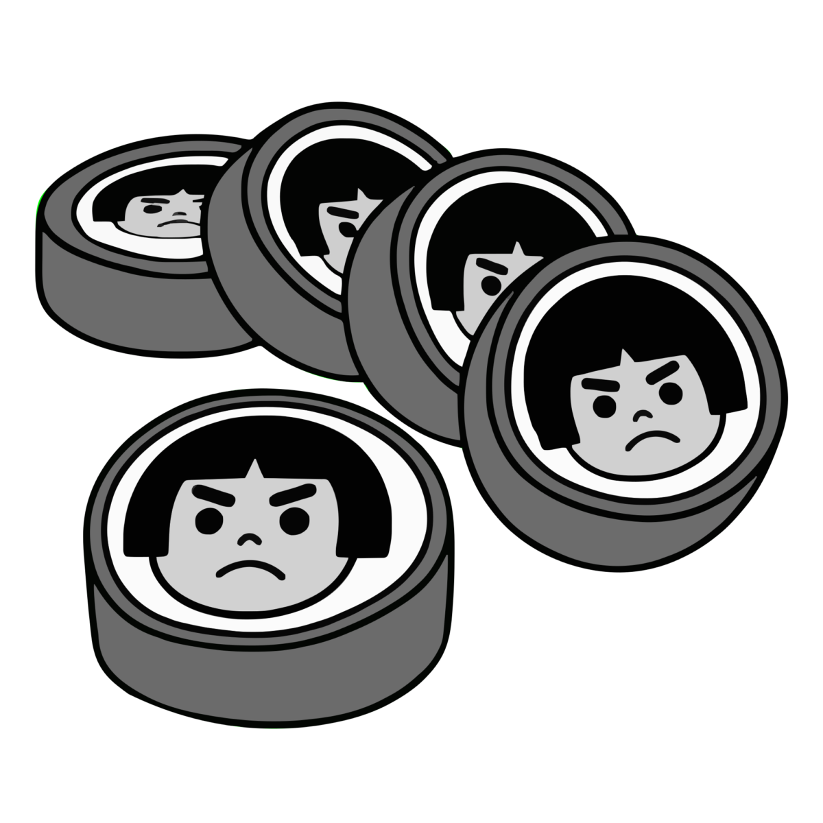 金太郎飴風の怒った顔がのイラスト無料ダウンロード（モノクロ）