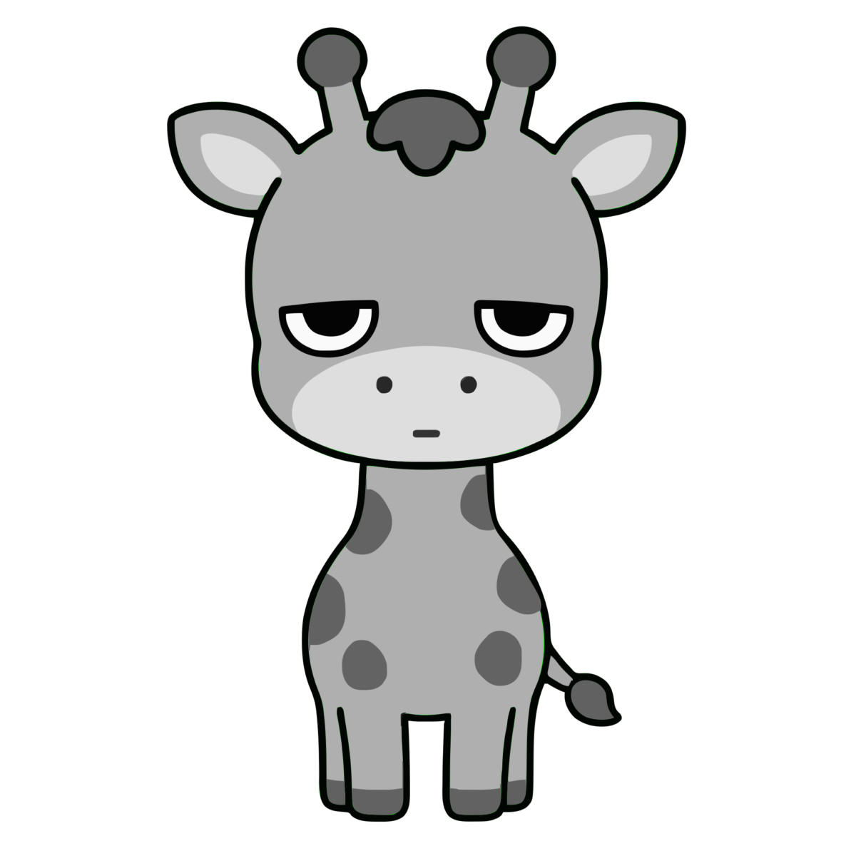 かわいいきりんのイラスト(正面・全身)(モノクロ)
