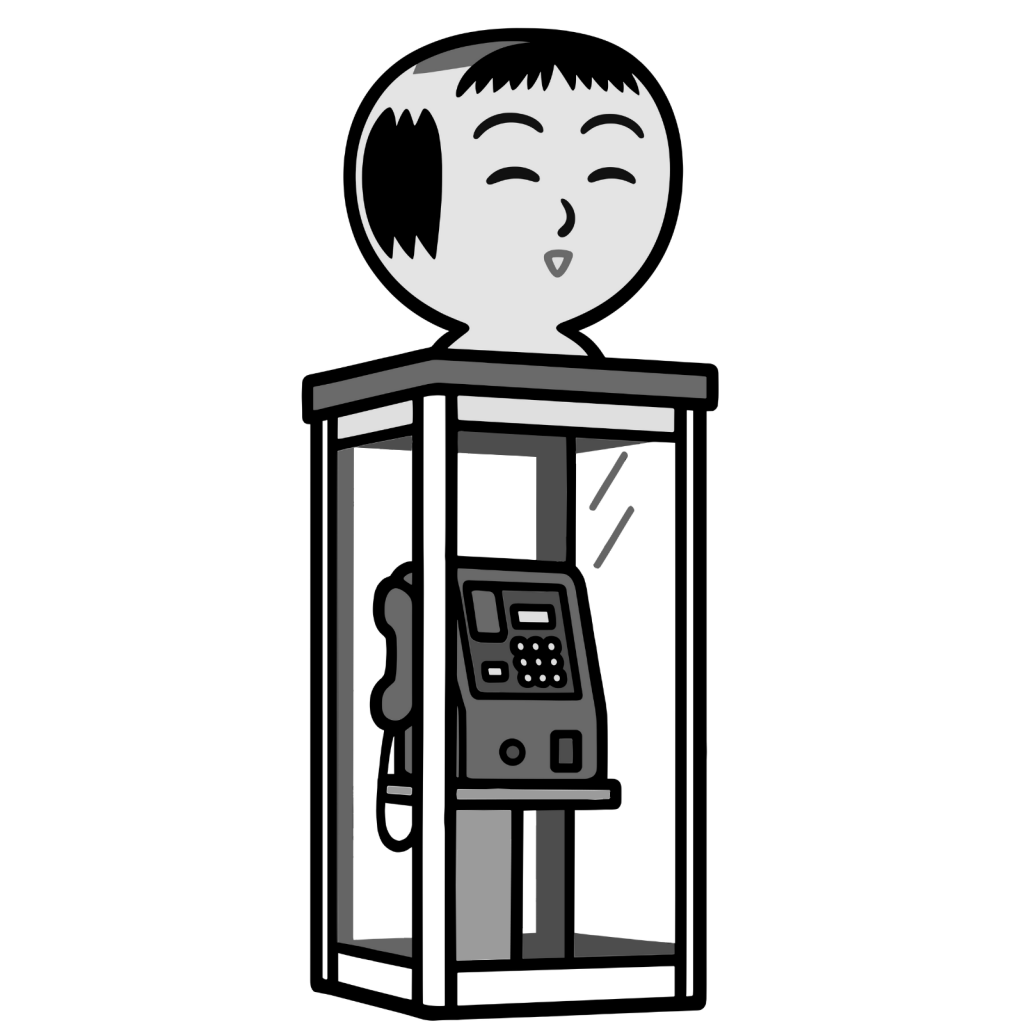 こけし電話ボックスのイラスト無料ダウンロード（モノクロ）
