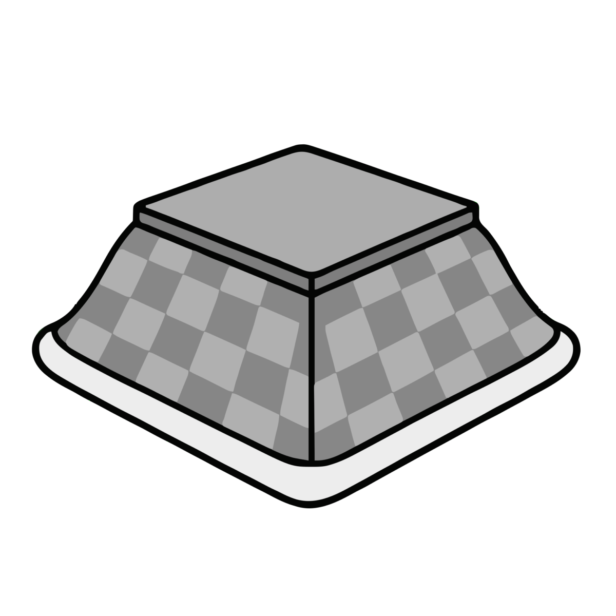 こたつ（チェック柄）のイラスト無料ダウンロード（モノクロ）