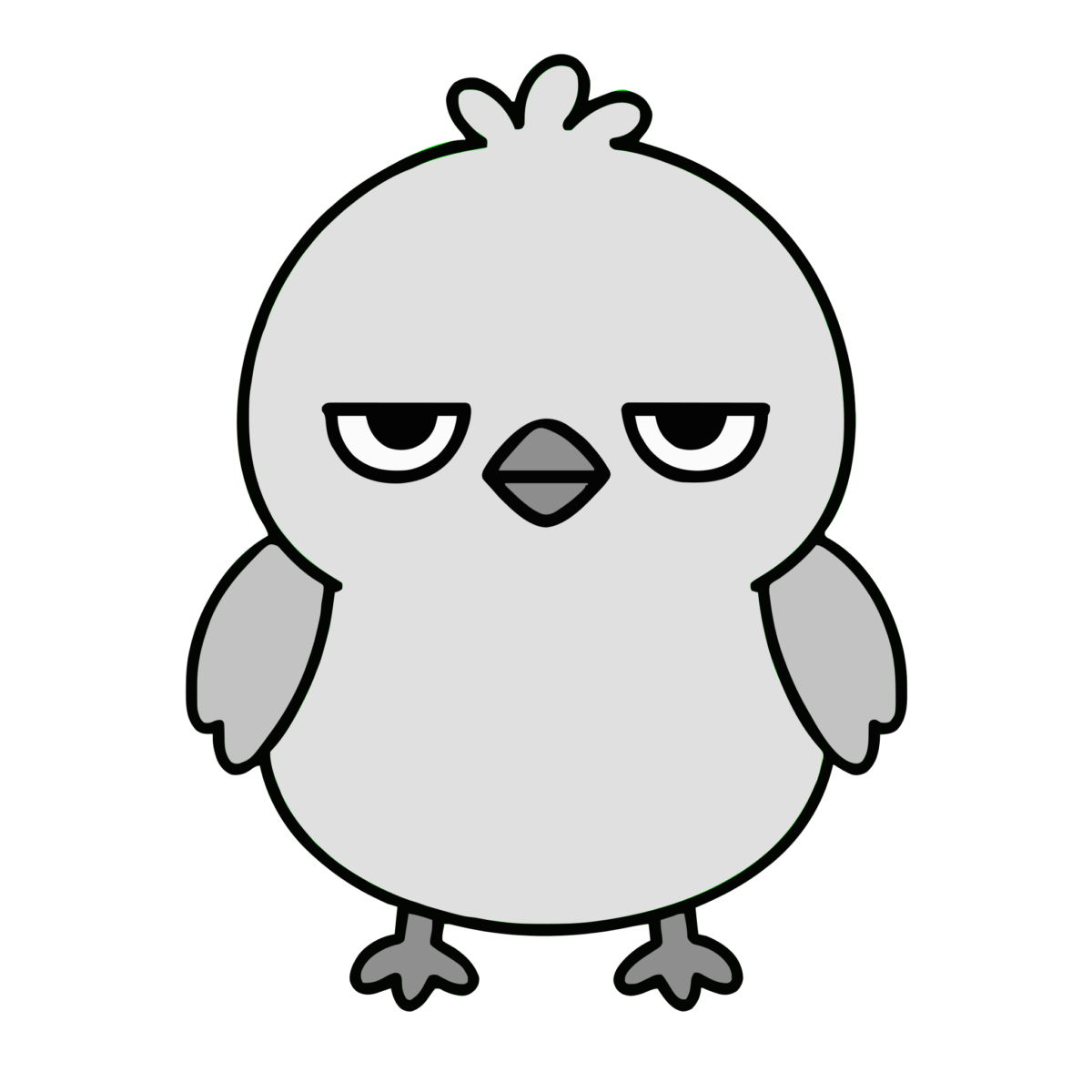 かわいいことりのイラスト（正面・全身）（モノクロ）