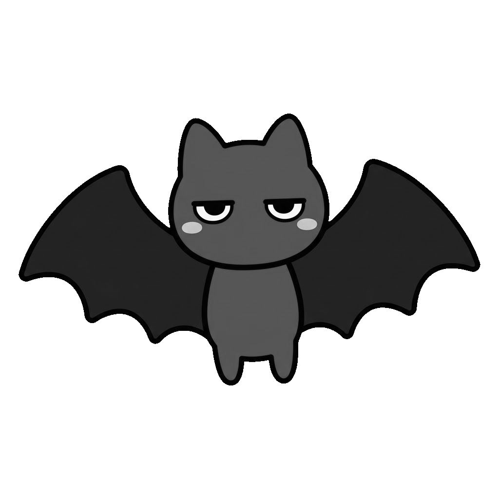 コウモリのかわいいイラスト（モノクロ）