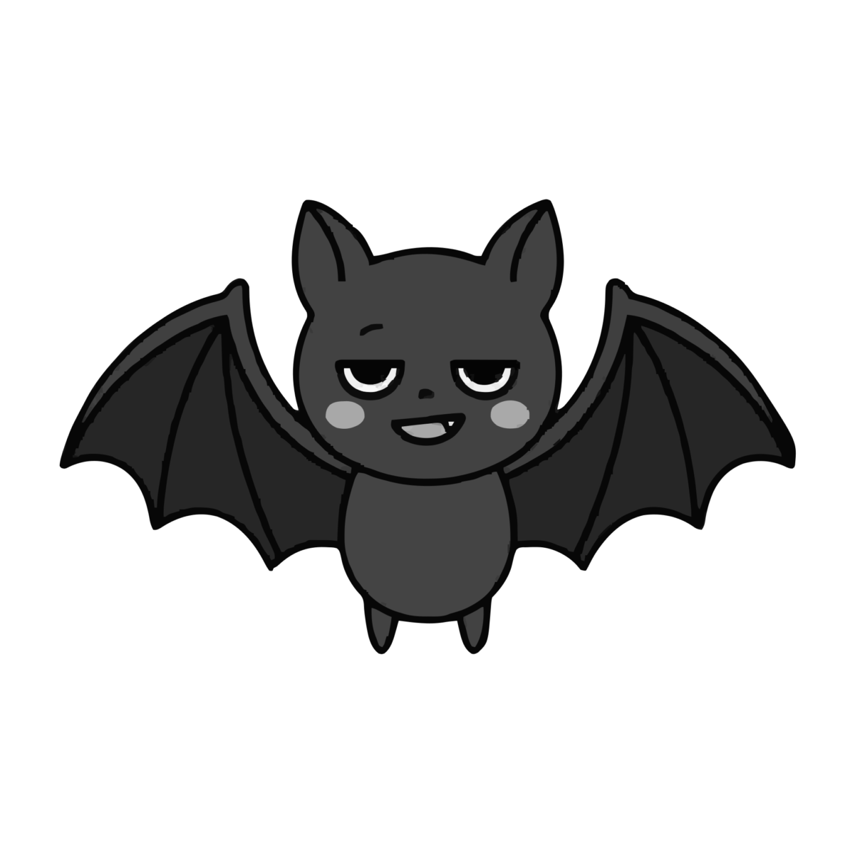 コウモリのかわいいイラスト(モノクロ)