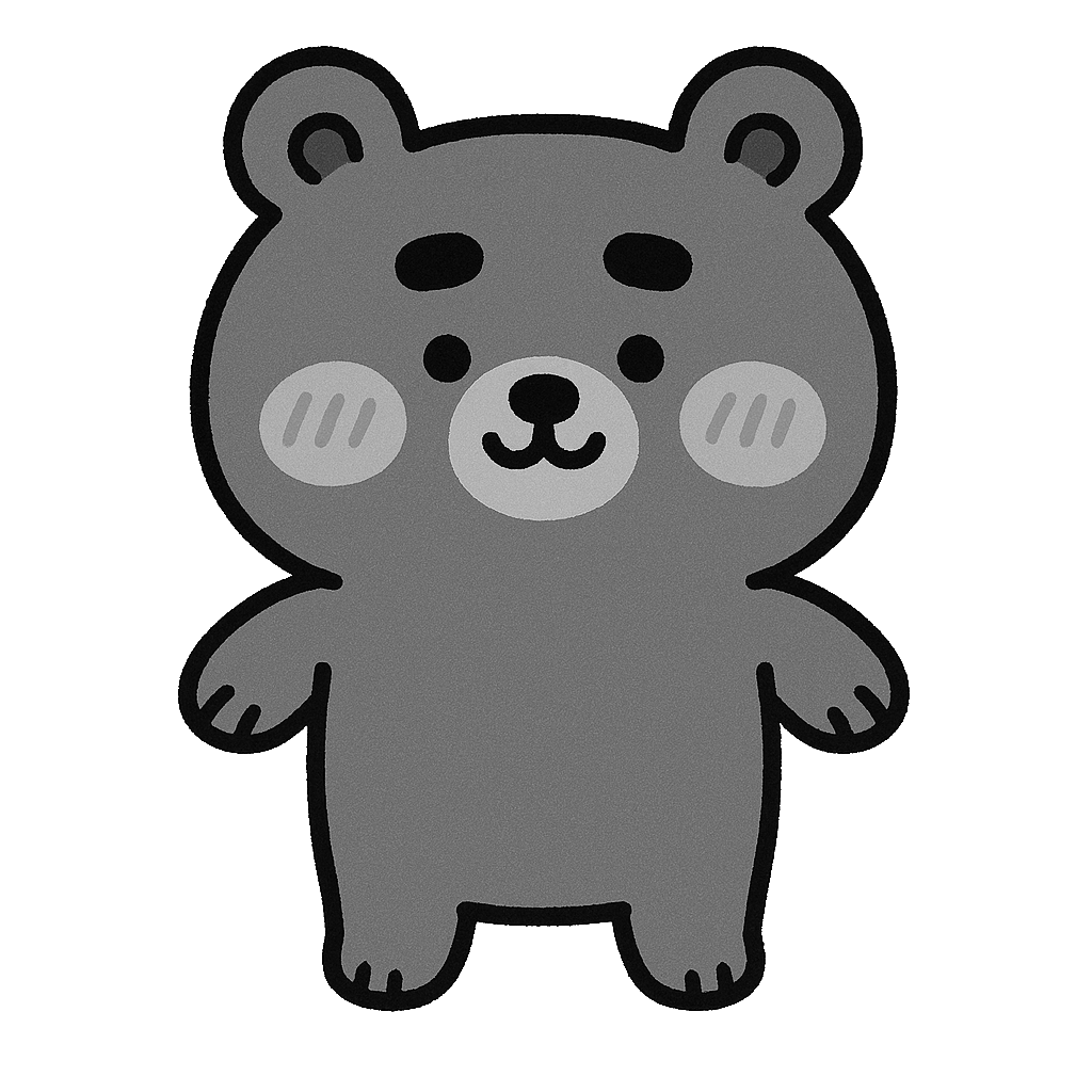 ゆるい茶色のクマのイラスト無料ダウンロード（モノクロ）