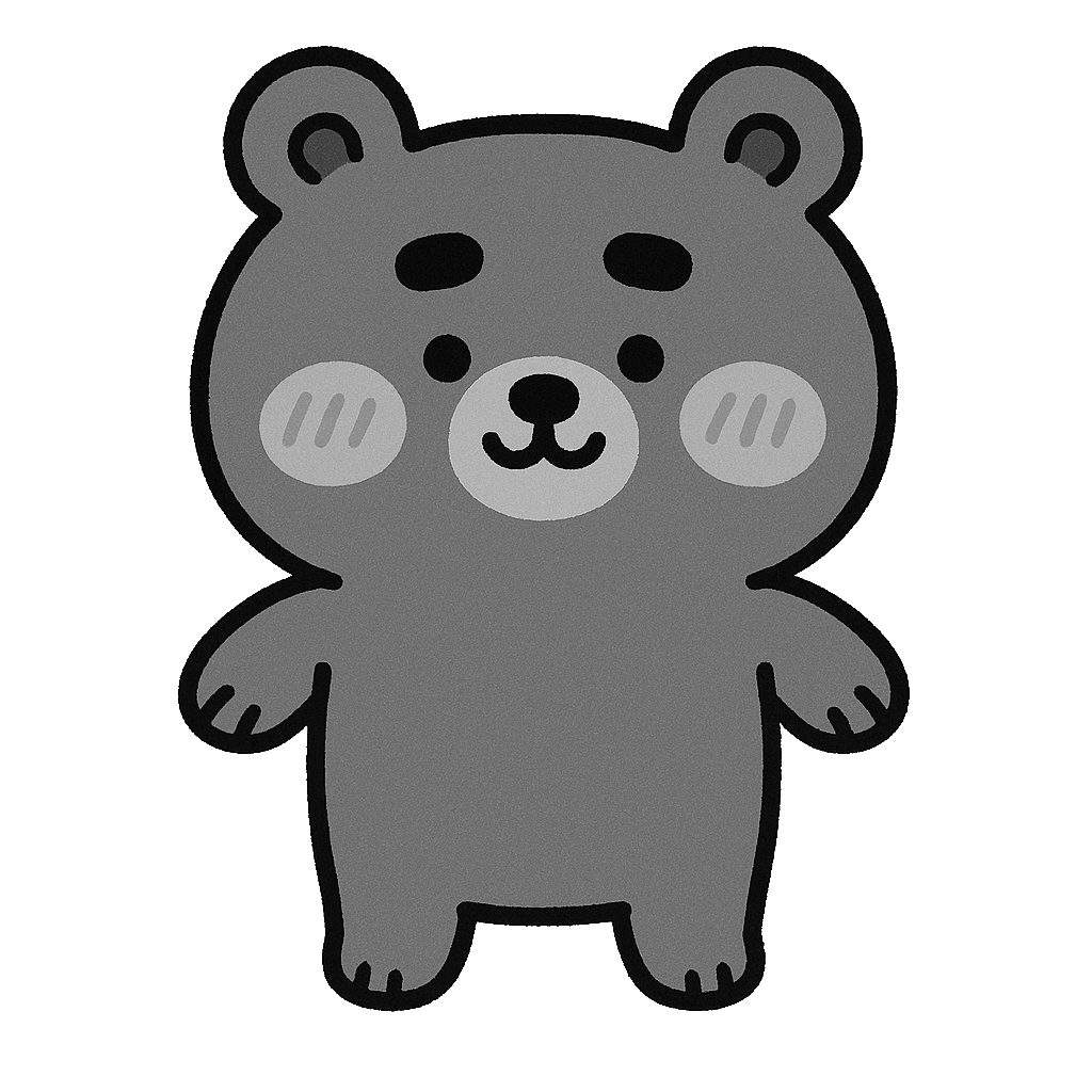 ゆるい茶色のクマのイラスト無料ダウンロード（モノクロ）