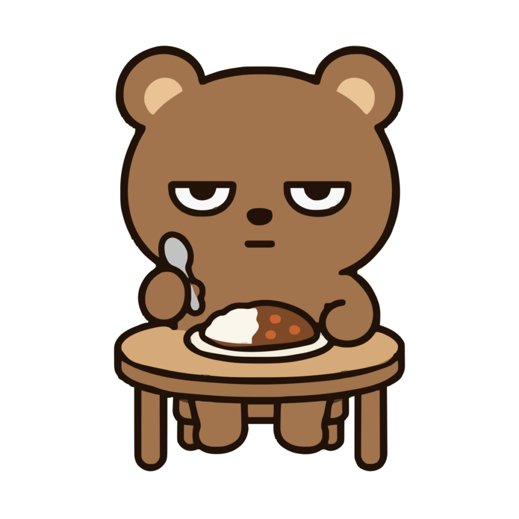お昼ごはんを食べるクマのかわいいイラスト（カラー）