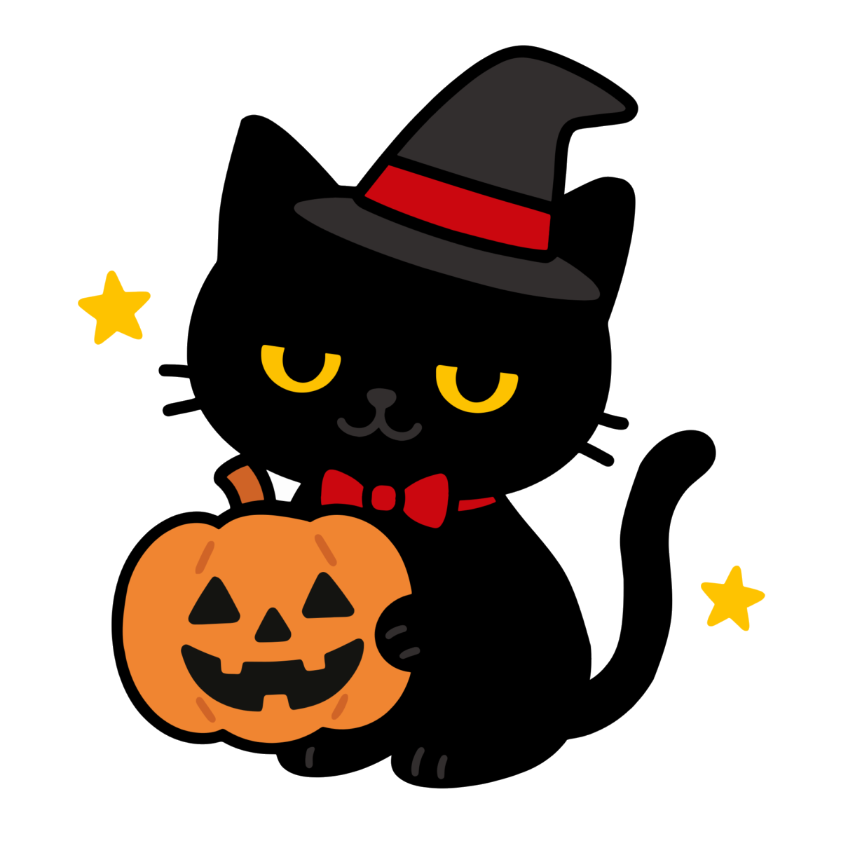 かわいい黒猫がかぼちゃを持っているハロウィンのイラスト