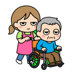 車いすを押す介護職員