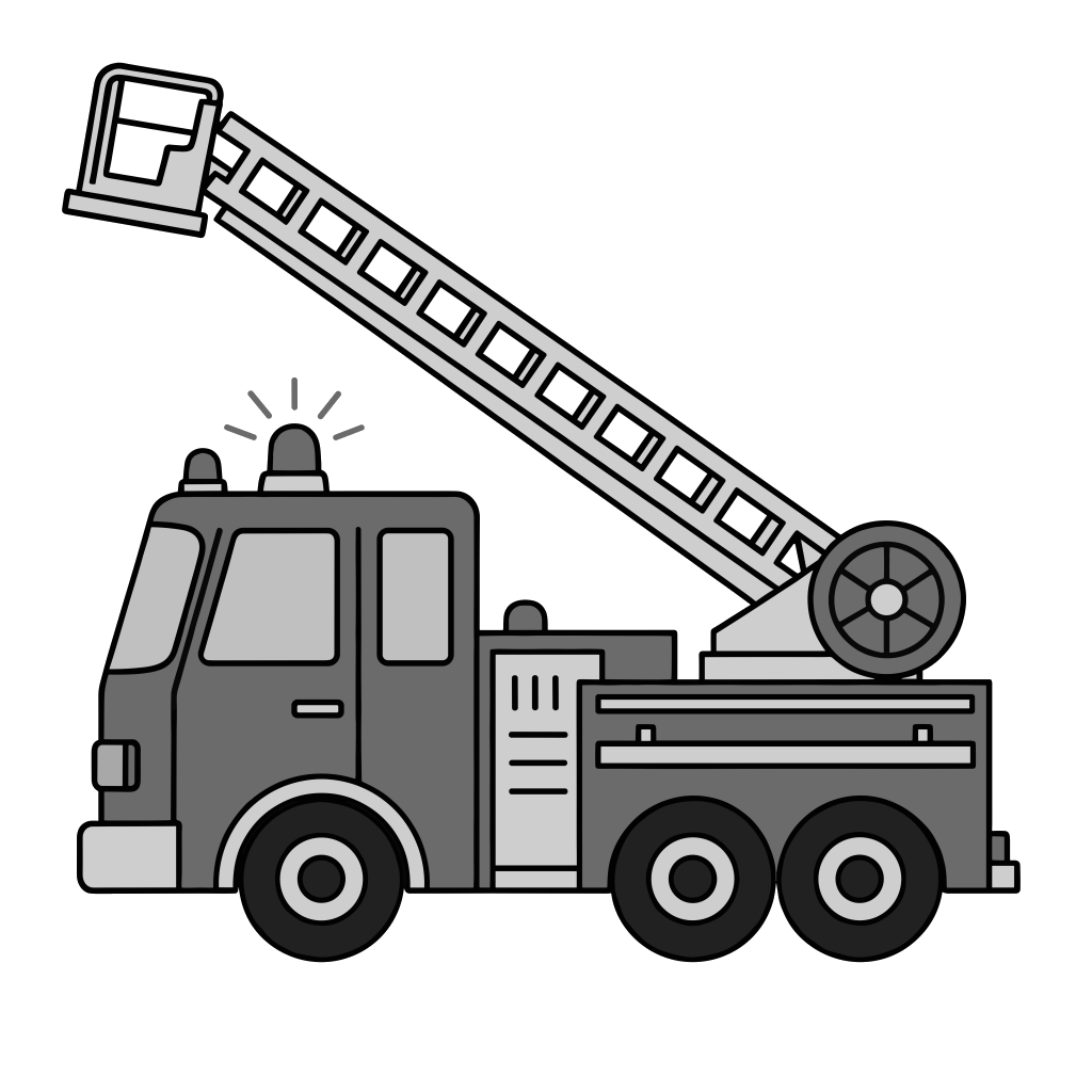 はしご車のイラスト無料ダウンロード（モノクロ）