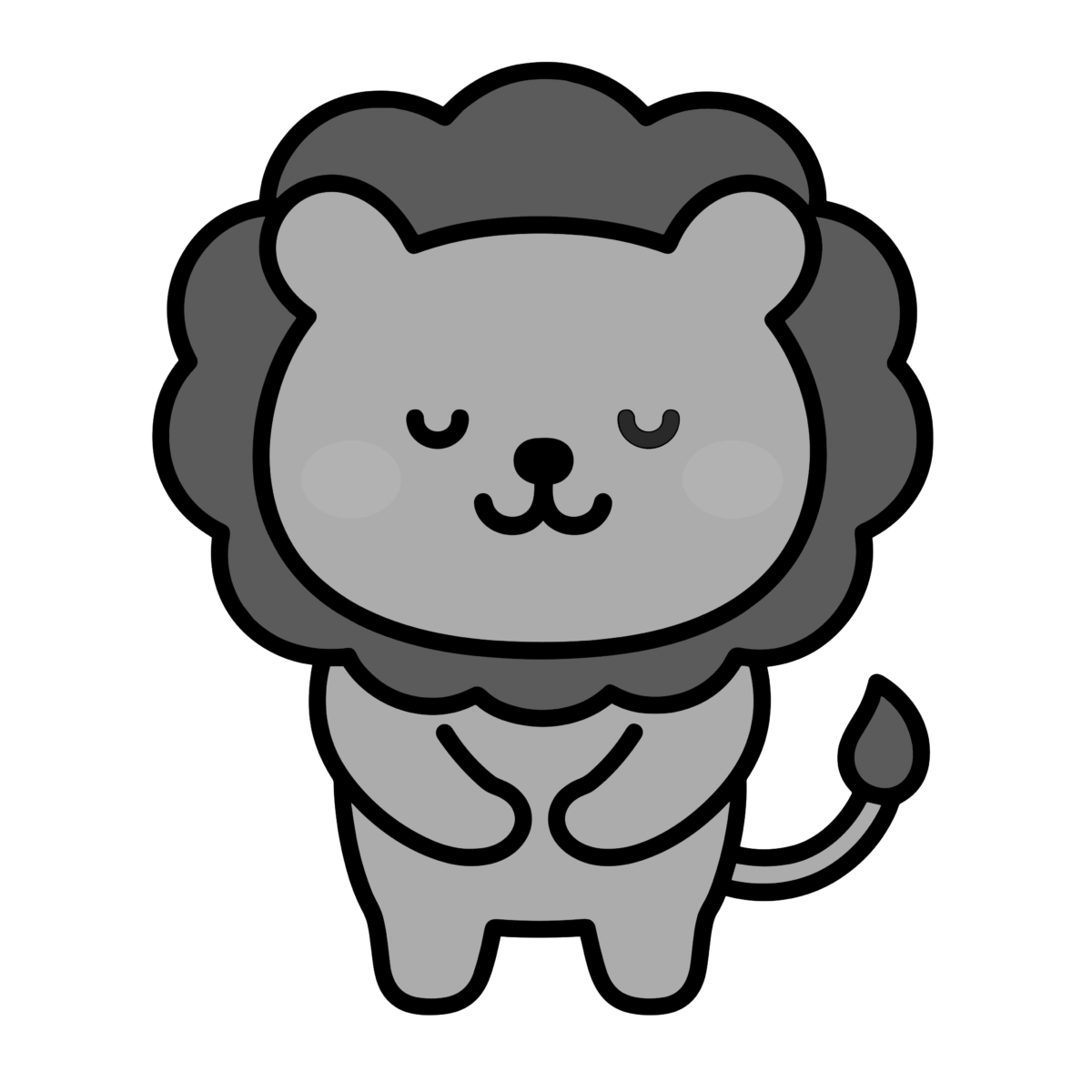 ライオンのおじぎのイラスト無料ダウンロード（モノクロ）