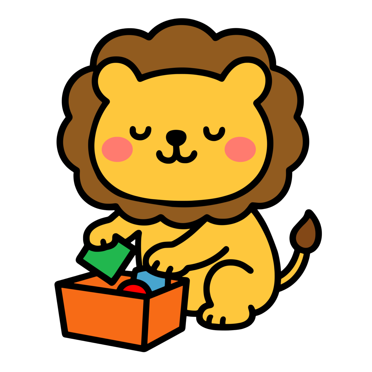 おかたづけをしているライオンのイラスト無料ダウンロード（カラー）