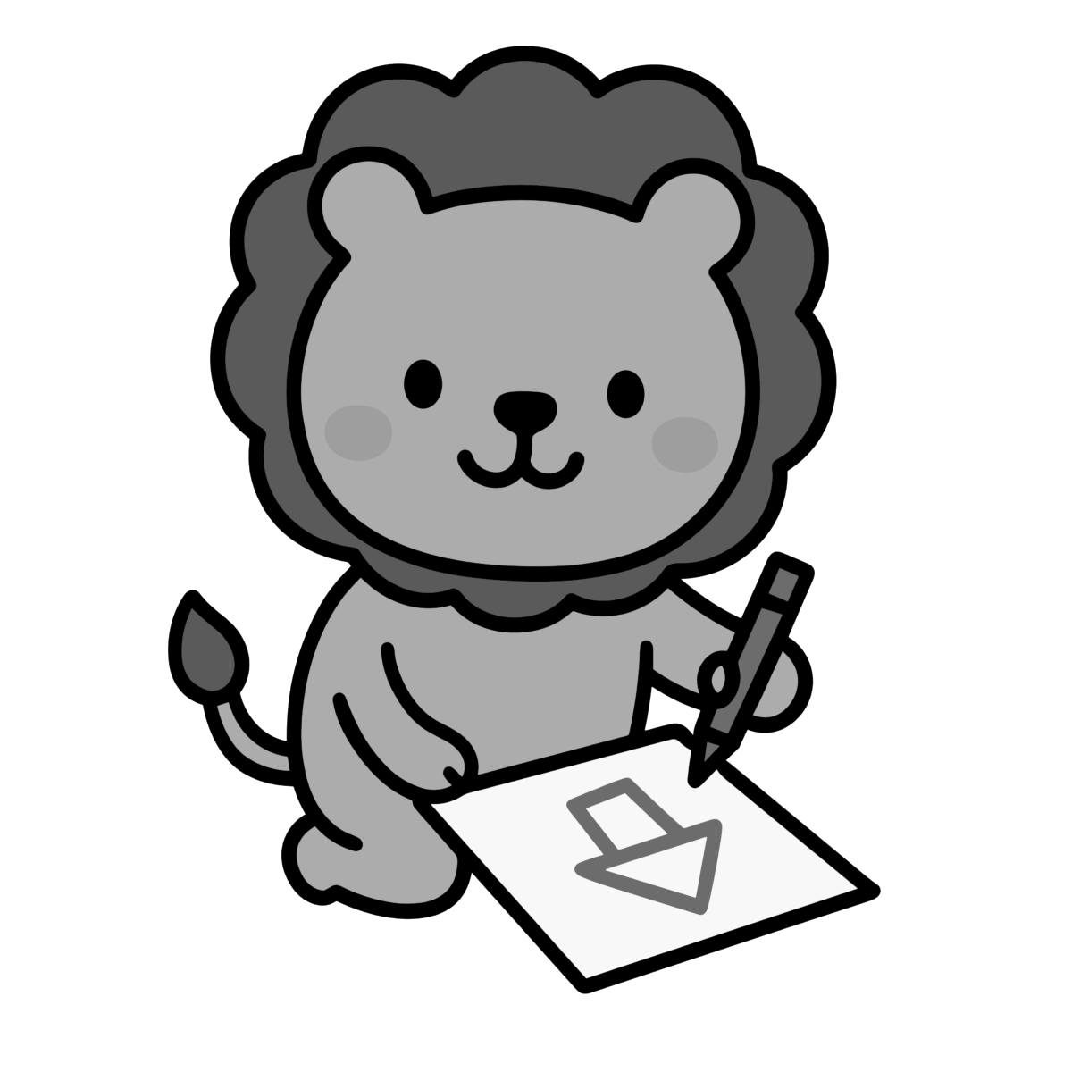 ライオンのお絵描きのイラスト無料ダウンロード(モノクロ)