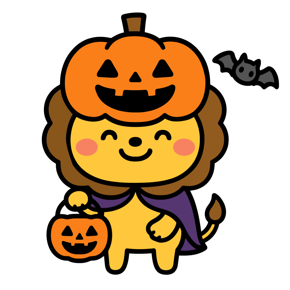 ハロウィンの仮装をしているライオンのイラスト無料ダウンロード(カラー)