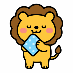 「ハンカチで手をふくライオン」