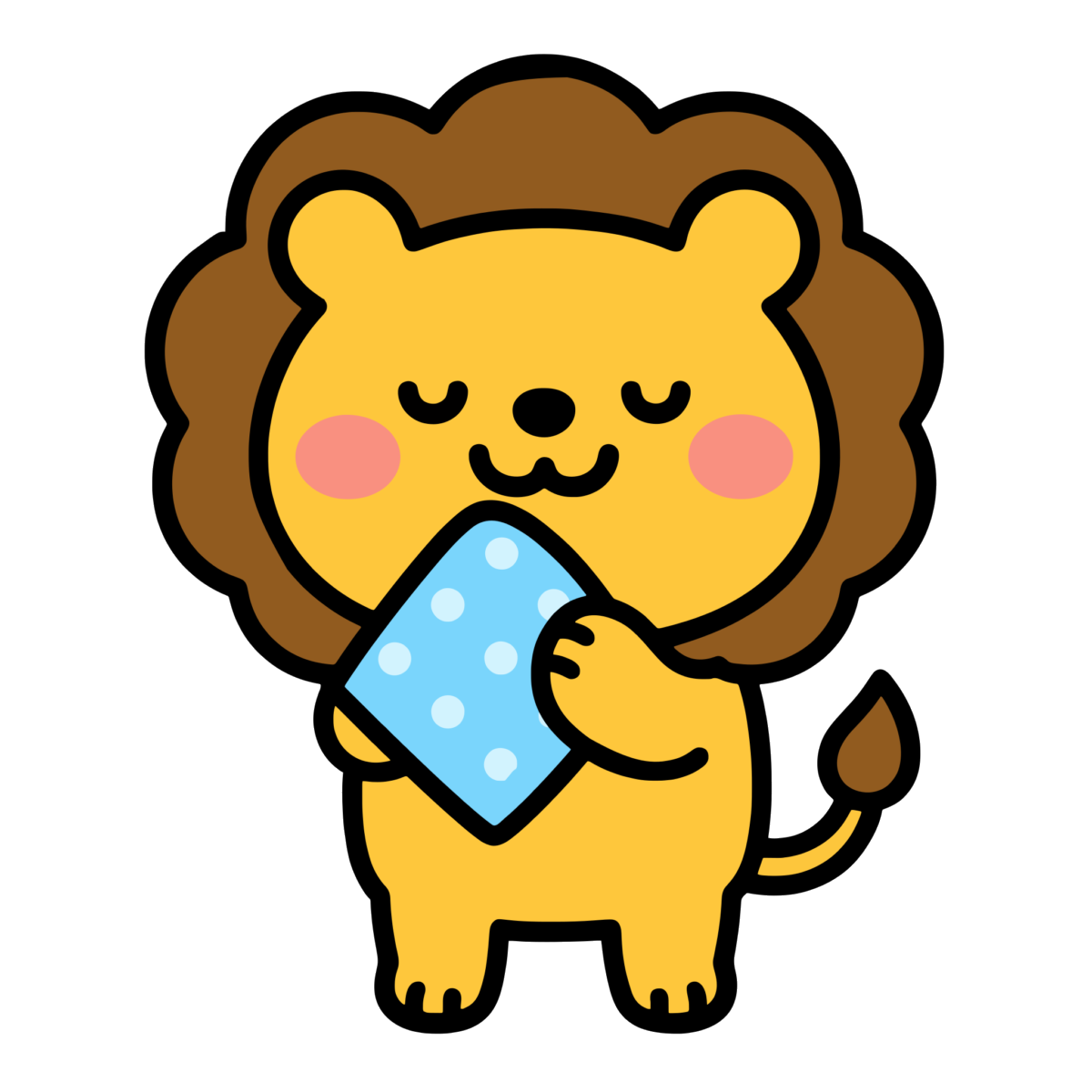 「ハンカチで手をふくライオン」のイラスト無料ダウンロード（カラー）