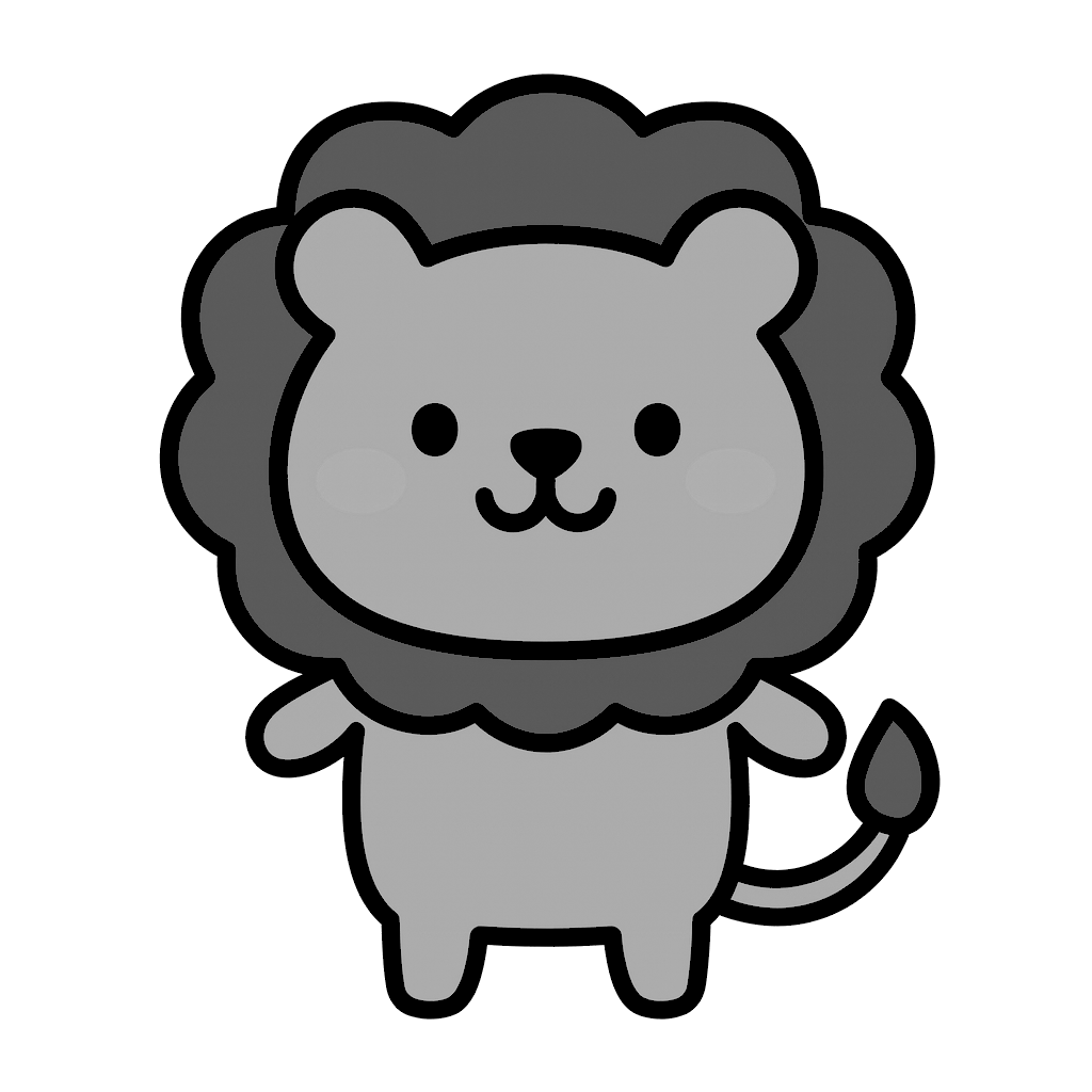 立っているライオンのイラスト無料ダウンロード（モノクロ）