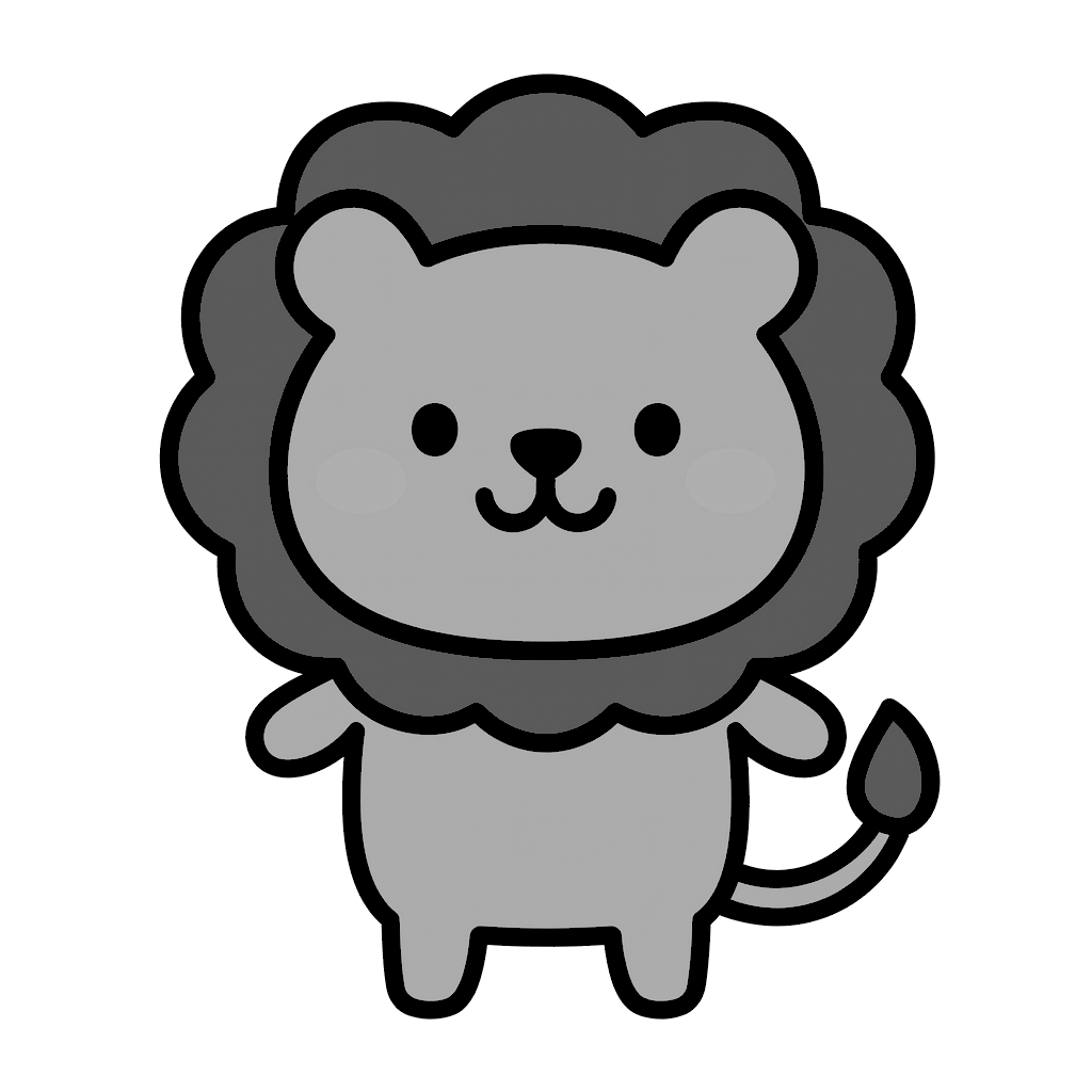 立っているライオンのイラスト無料ダウンロード（モノクロ）
