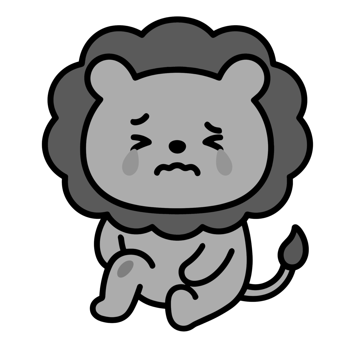 膝をけがをしたライオンのイラスト無料ダウンロード（モノクロ）
