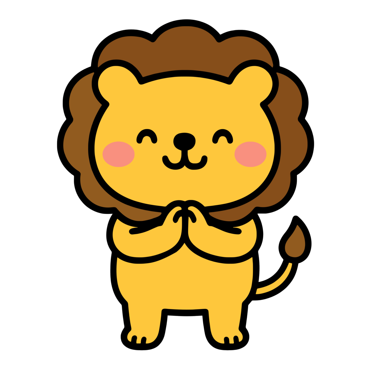 「いただきます」ポーズのライオンのイラスト無料ダウンロード(カラー)