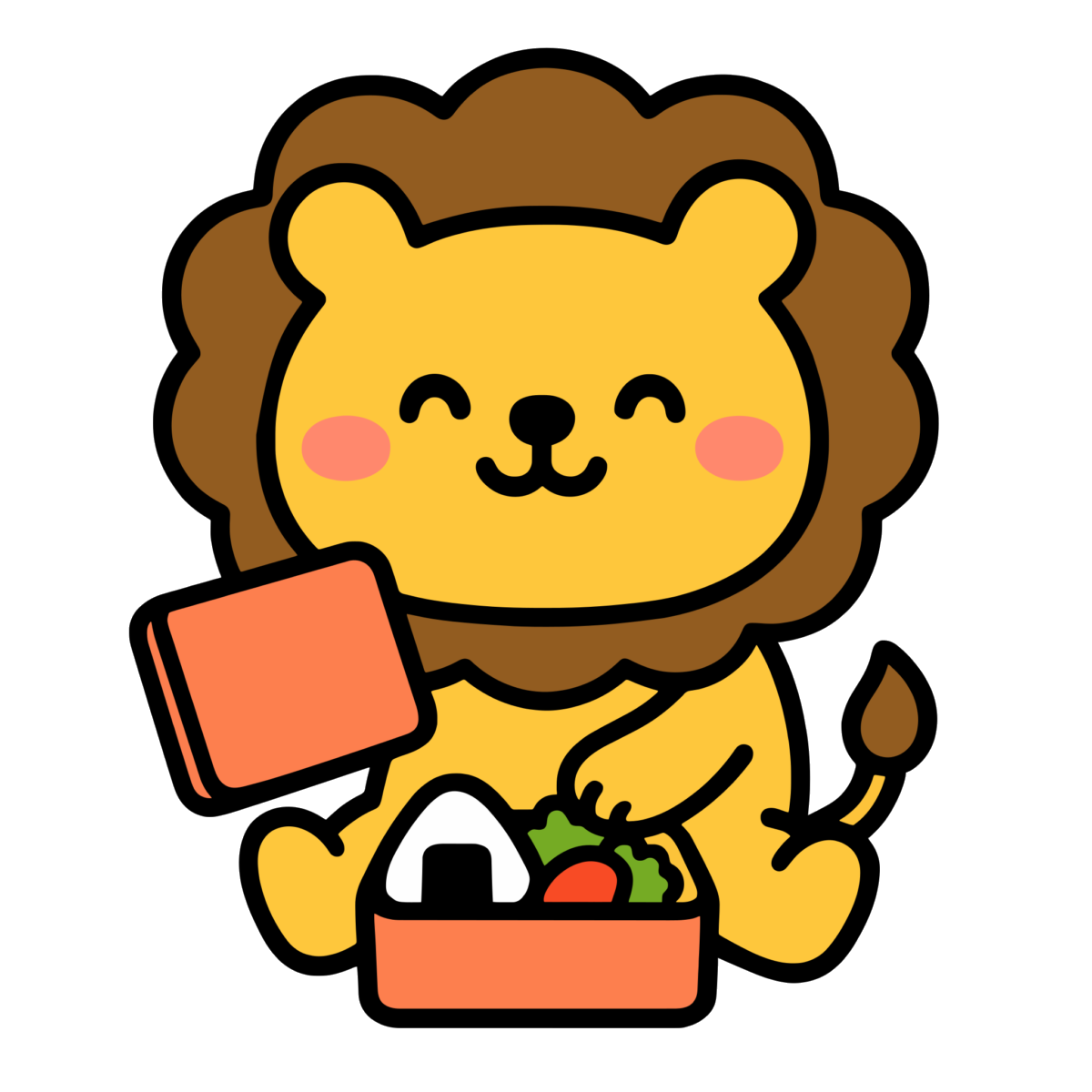 お弁当をひらくライオンのイラスト無料ダウンロード(カラー)