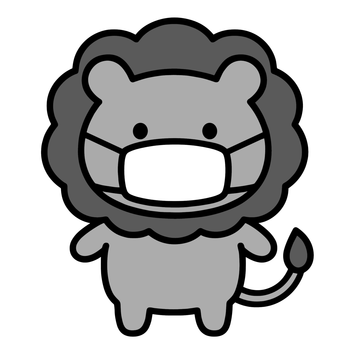 マスクライオンのイラスト無料ダウンロード（モノクロ）