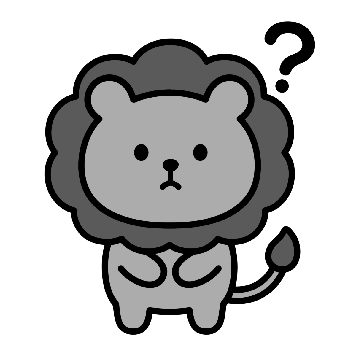 ライオンのはてなのイラスト無料ダウンロード（モノクロ）