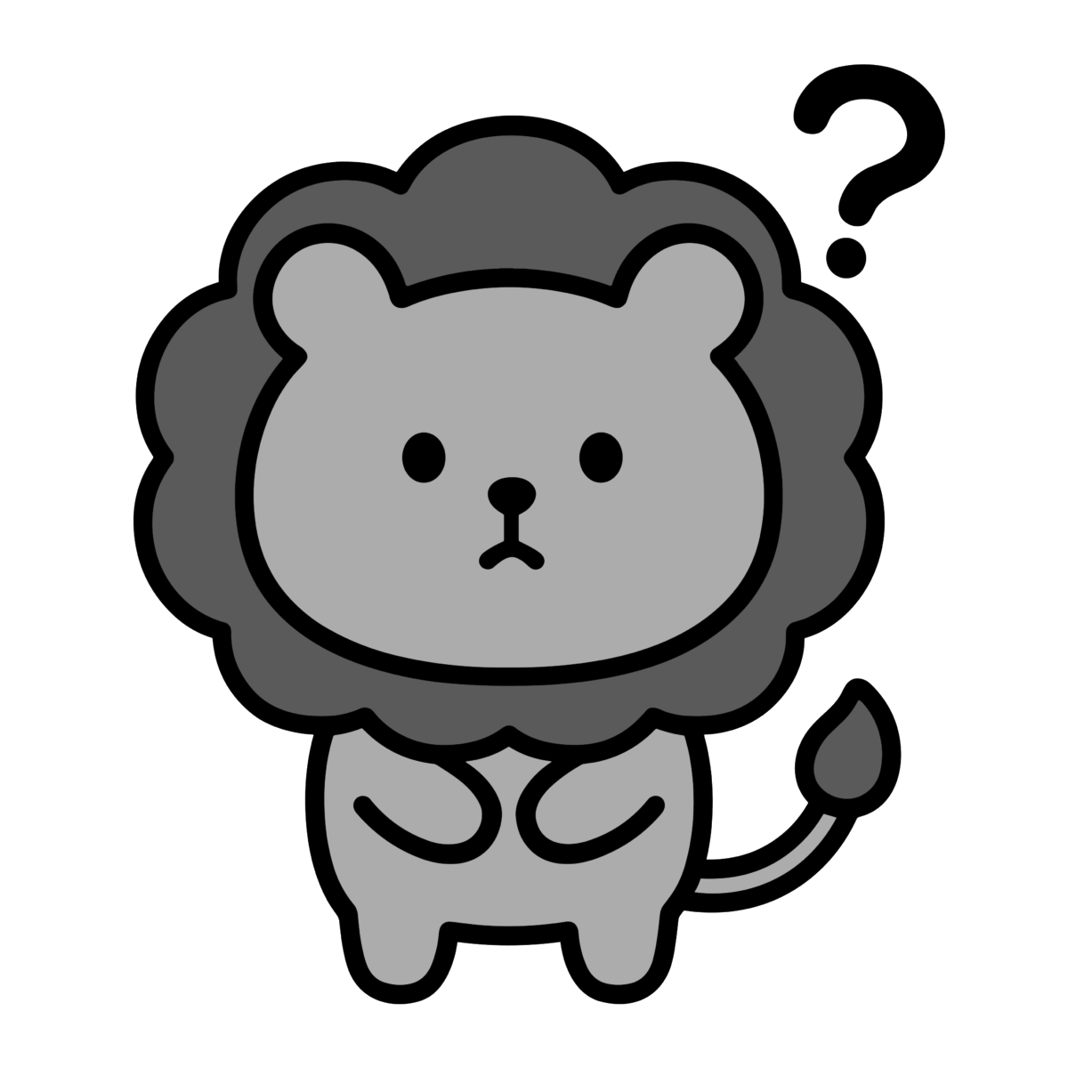 ライオンのはてなのイラスト無料ダウンロード（モノクロ）