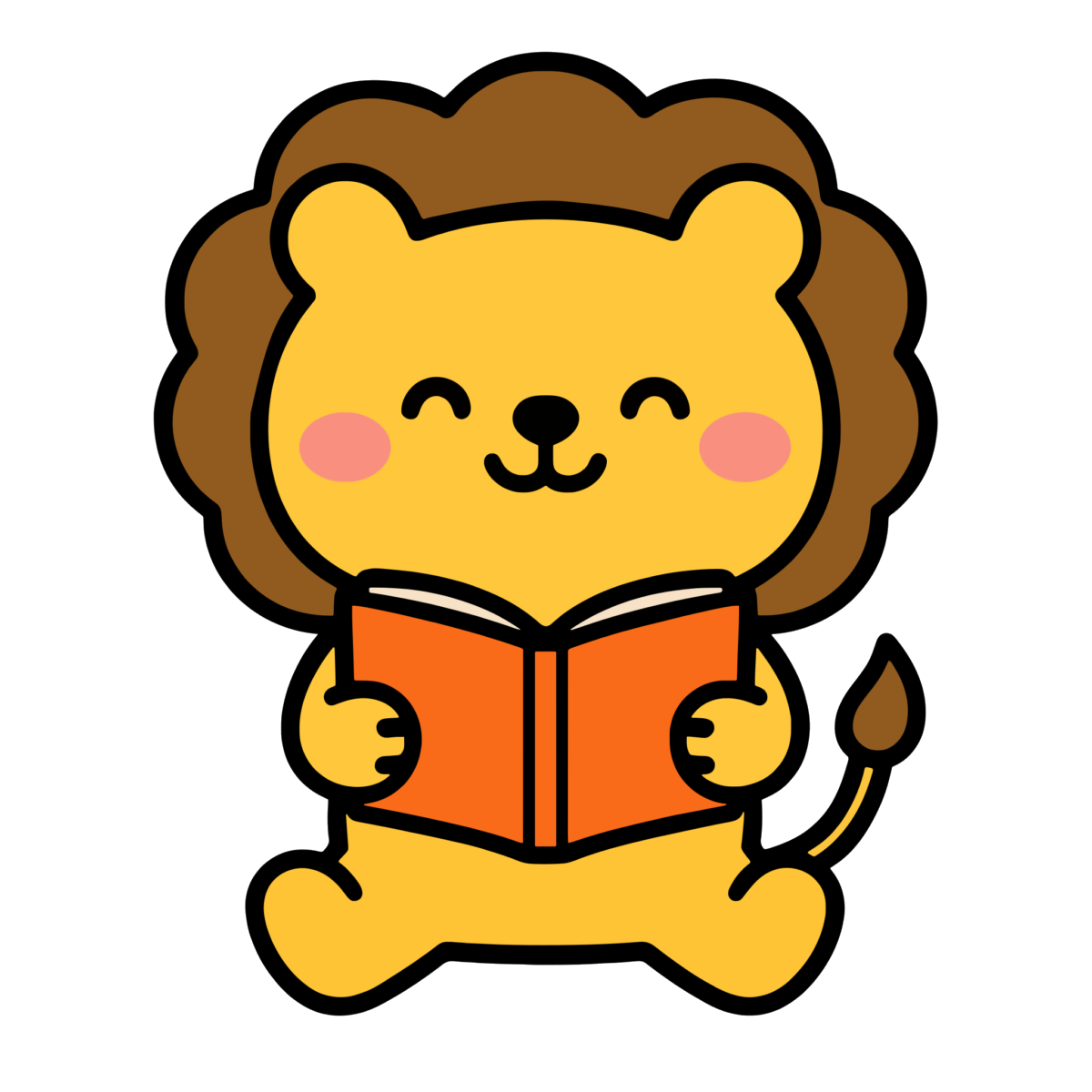 絵本を読んでいるライオンのイラスト無料ダウンロード（カラー）