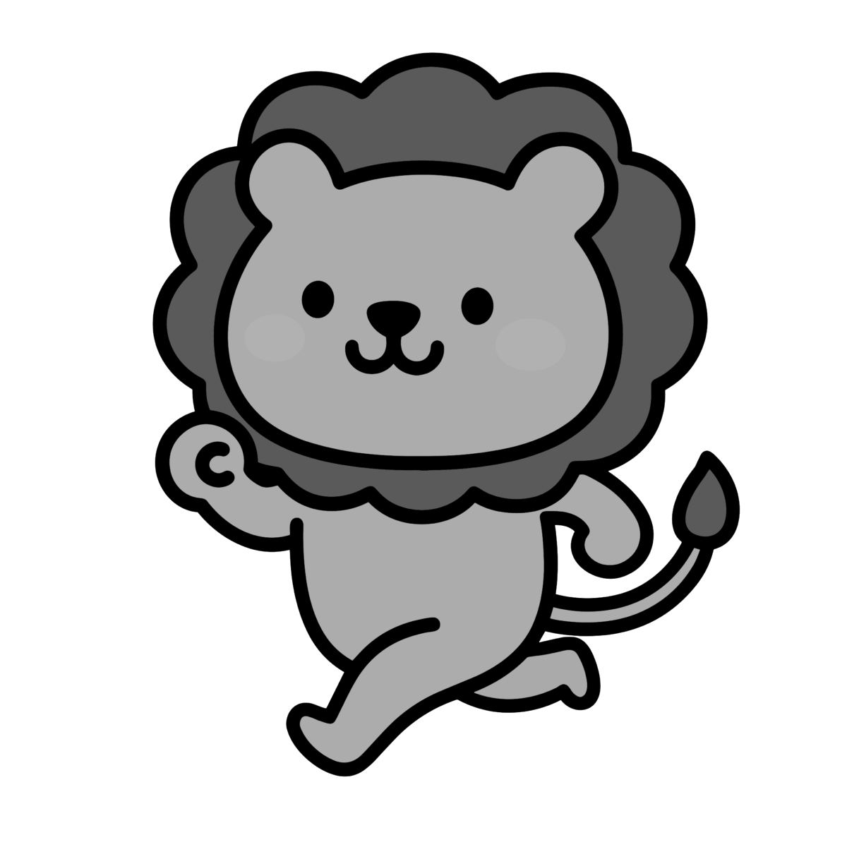 走るライオンのイラスト無料ダウンロード（モノクロ）