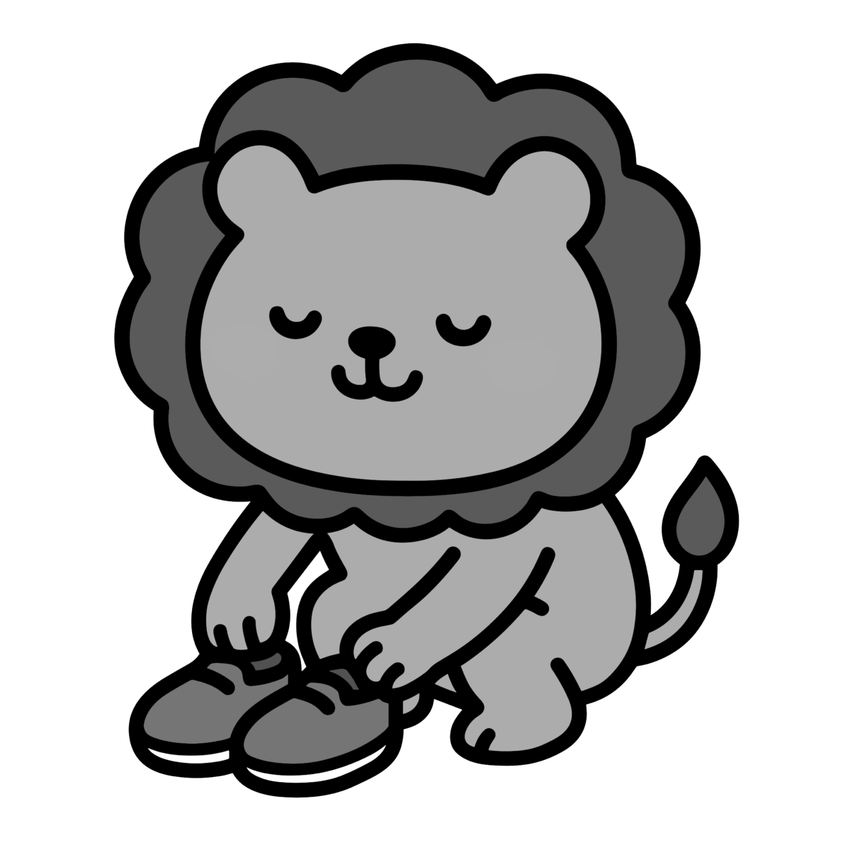 くつをそろえるライオンのイラスト無料ダウンロード（モノクロ）