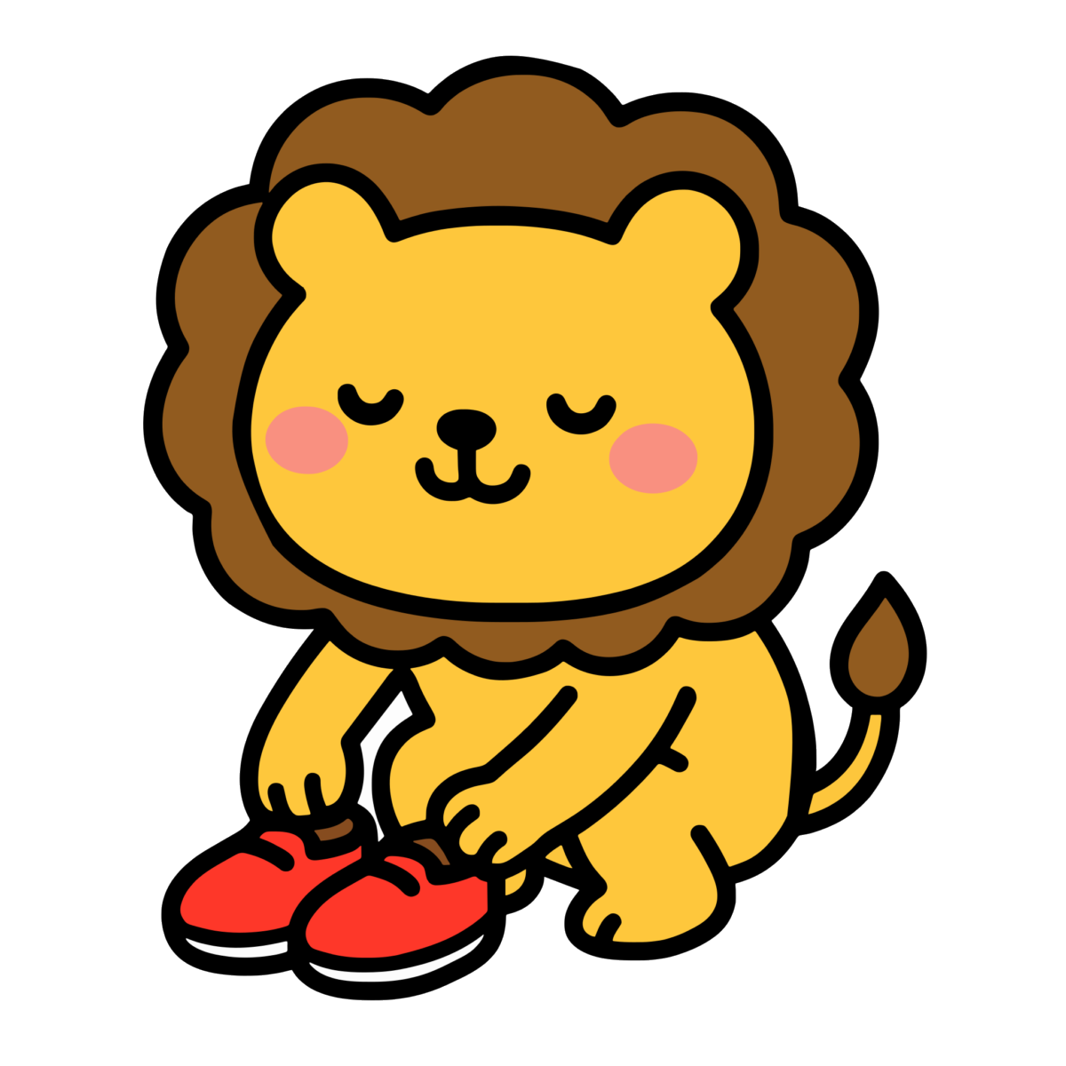 くつをそろえるライオンのイラスト無料ダウンロード（カラー）