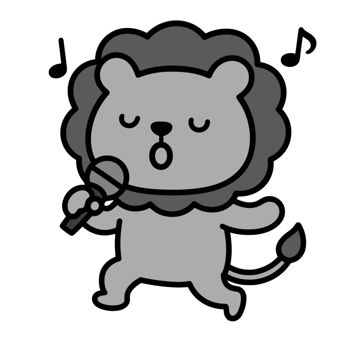 おうたをうたうライオンのイラスト無料ダウンロード（モノクロ）