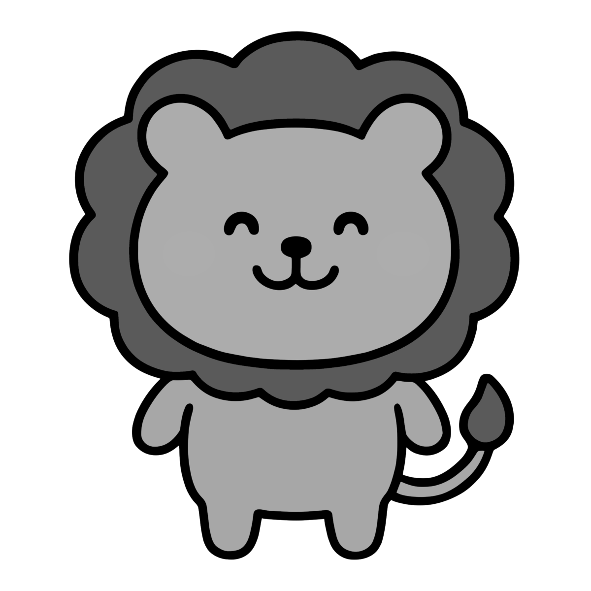 ライオンのにっこりのイラスト無料ダウンロード（モノクロ）