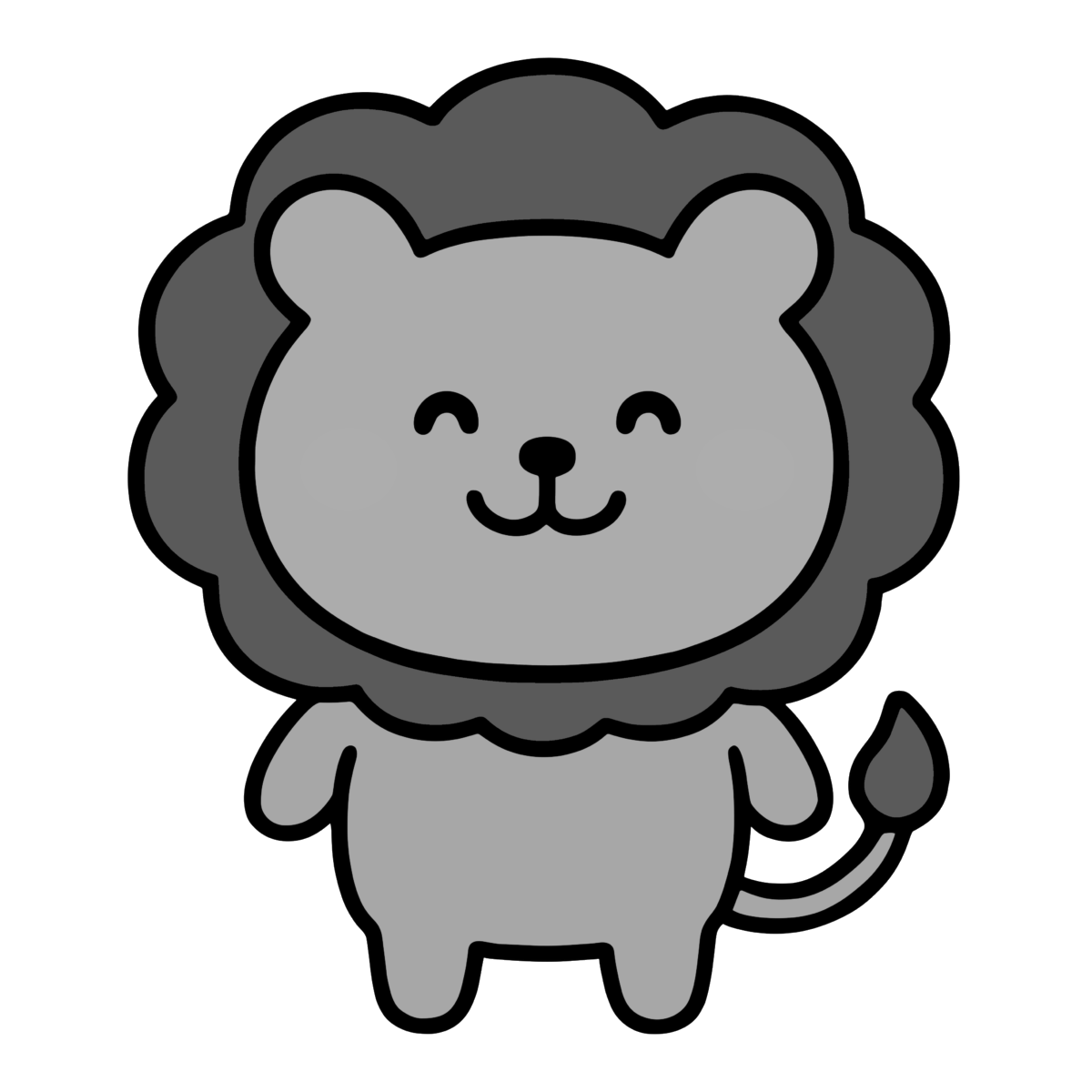 ライオンのにっこりのイラスト無料ダウンロード（モノクロ）