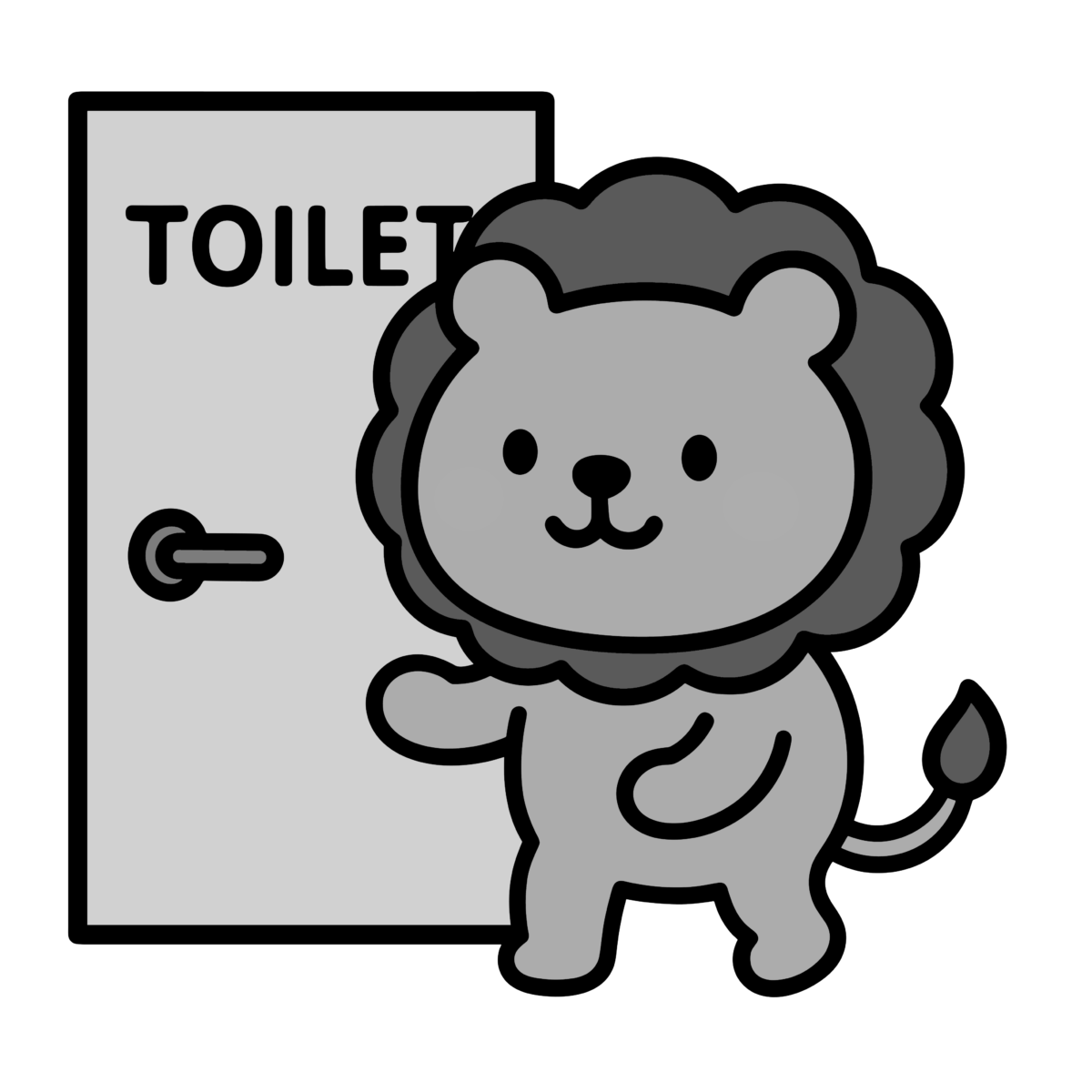 ライオンのトイレのイラスト無料ダウンロード（モノクロ）