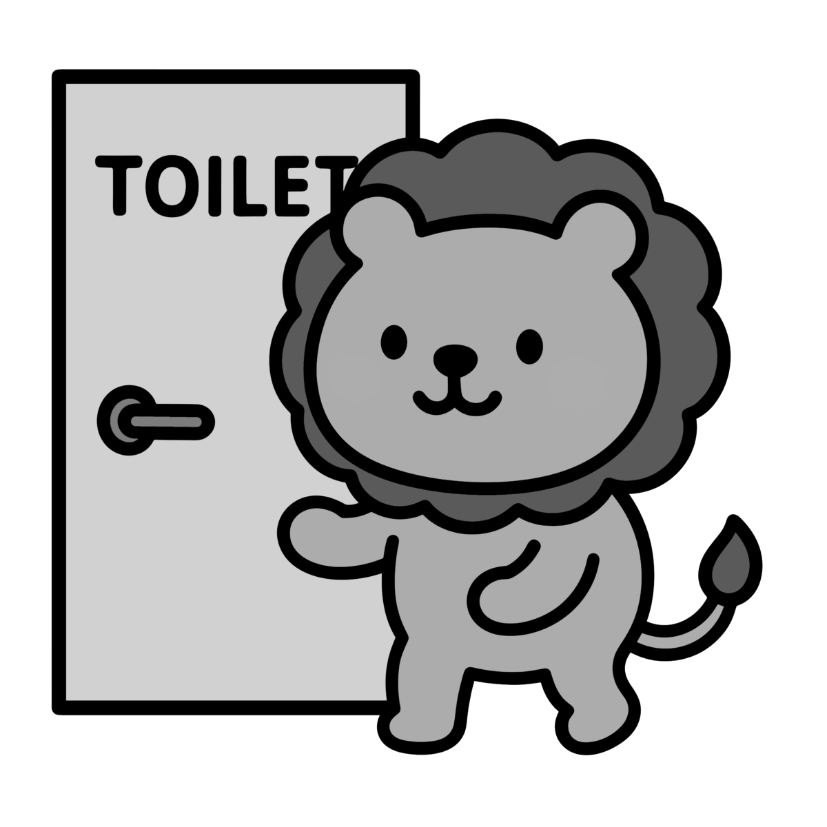 ライオンのトイレのイラスト無料ダウンロード（モノクロ）
