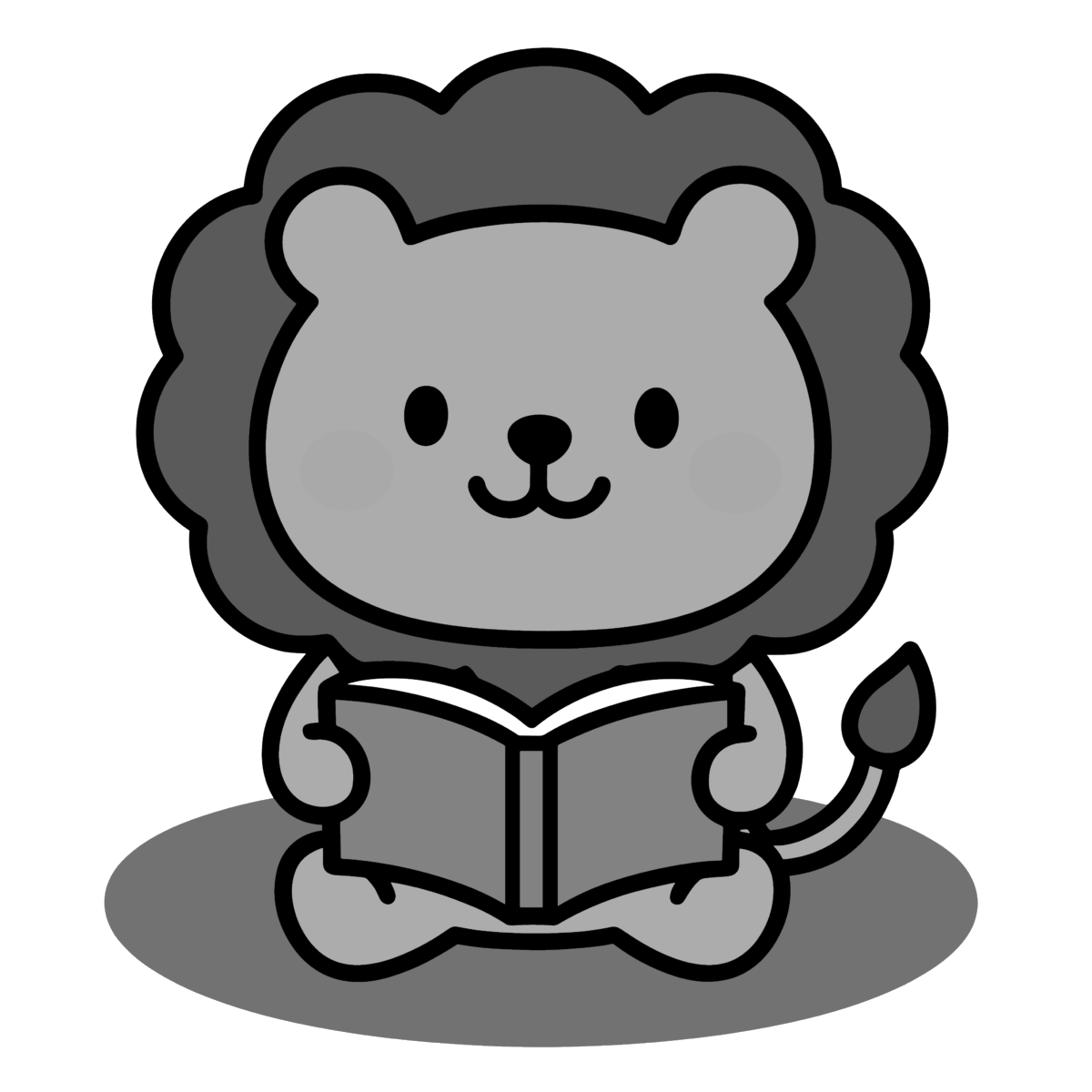 本を読むライオンのイラスト無料ダウンロード（モノクロ）