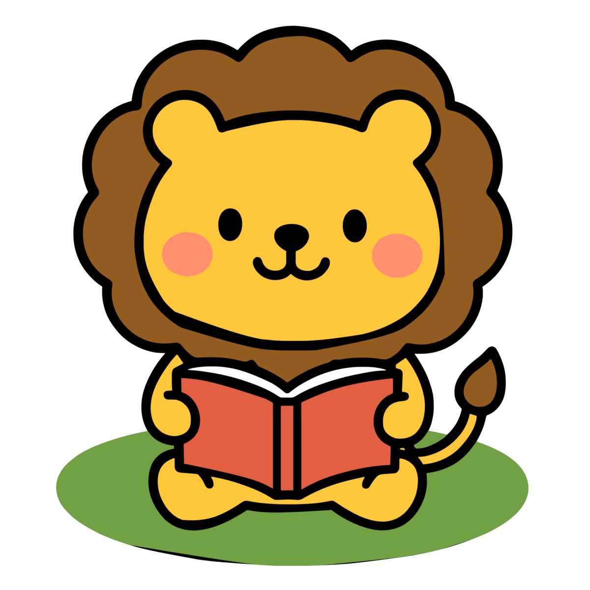 本を読むライオンのイラスト無料ダウンロード（カラー）