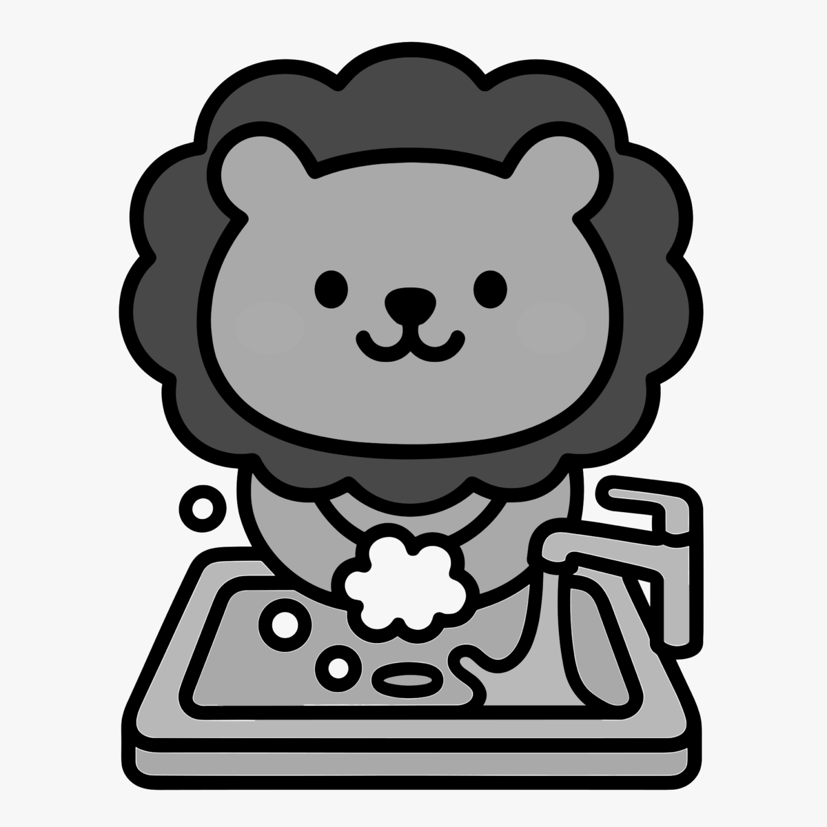 料理するライオンのイラスト無料ダウンロード（モノクロ）