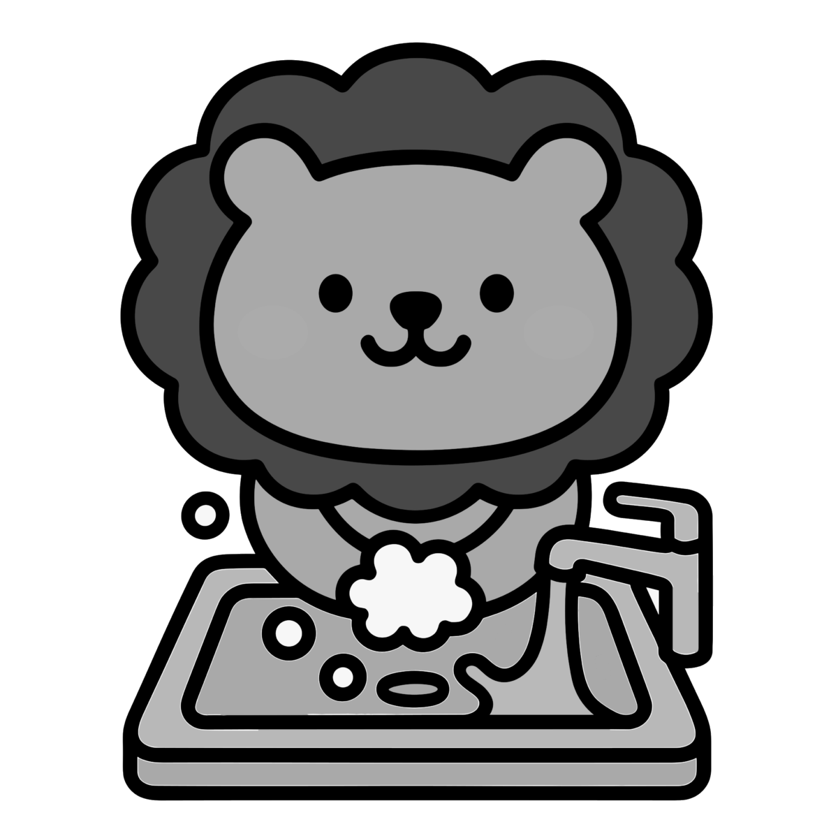 料理するライオンのイラスト無料ダウンロード（モノクロ）