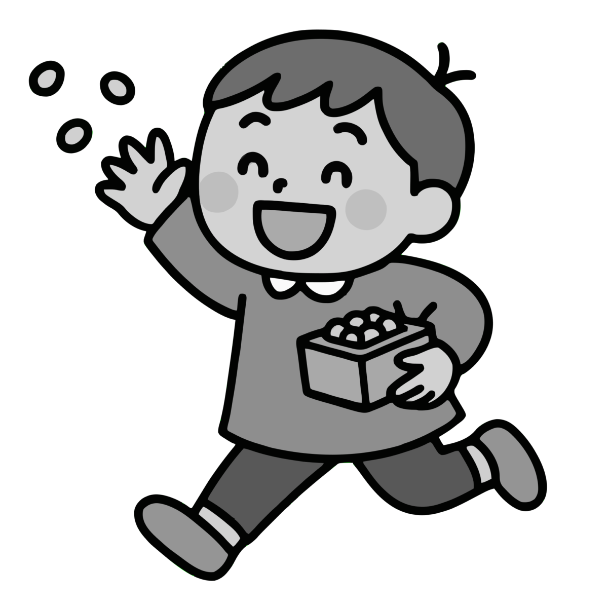 豆まきをする園児のイラスト無料ダウンロード（モノクロ）